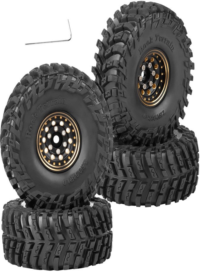 عجلات وإطارات RcarmubWow 1.0 Beadlock لسيارات الزحف التي تعمل بالتحكم عن بعد بمقياس 1/24 و1/18، طراز SCX24 وTRX4M، مصنوعة من النحاس، عجلات Beadlock 1.0، مجموعة إطارات Beadlock 1.0، إطارات طينية ناعمة لاصقة 1.0، 4 قطع - Image 1